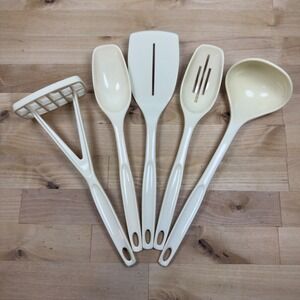 Vintage Foley Cream Nylon Kitchen Utensil Set Masher Spoon Turner Ladle 5pc